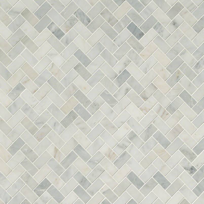 Arabescato Carrara Herringbone Pattern Honed in a Mesh